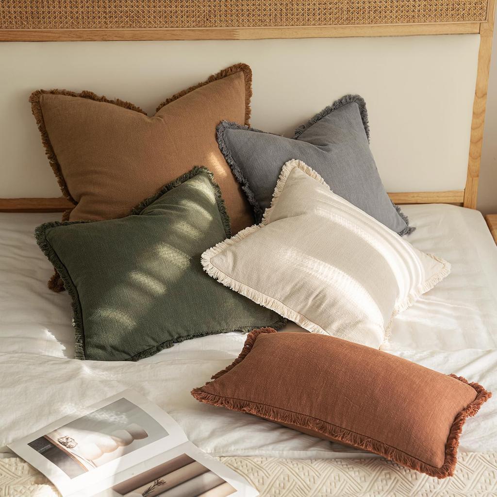 30x50cm Leinen Fransen Lendenkissenbezüge, Gemütliche Boho Kissenhülle mit Quasten, Weiche Akzentkissenhülle für Sofa Bett