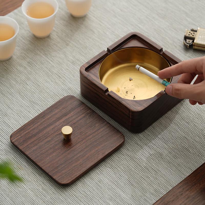 Walnut Wood Ashtray with Stainless Steel Liner