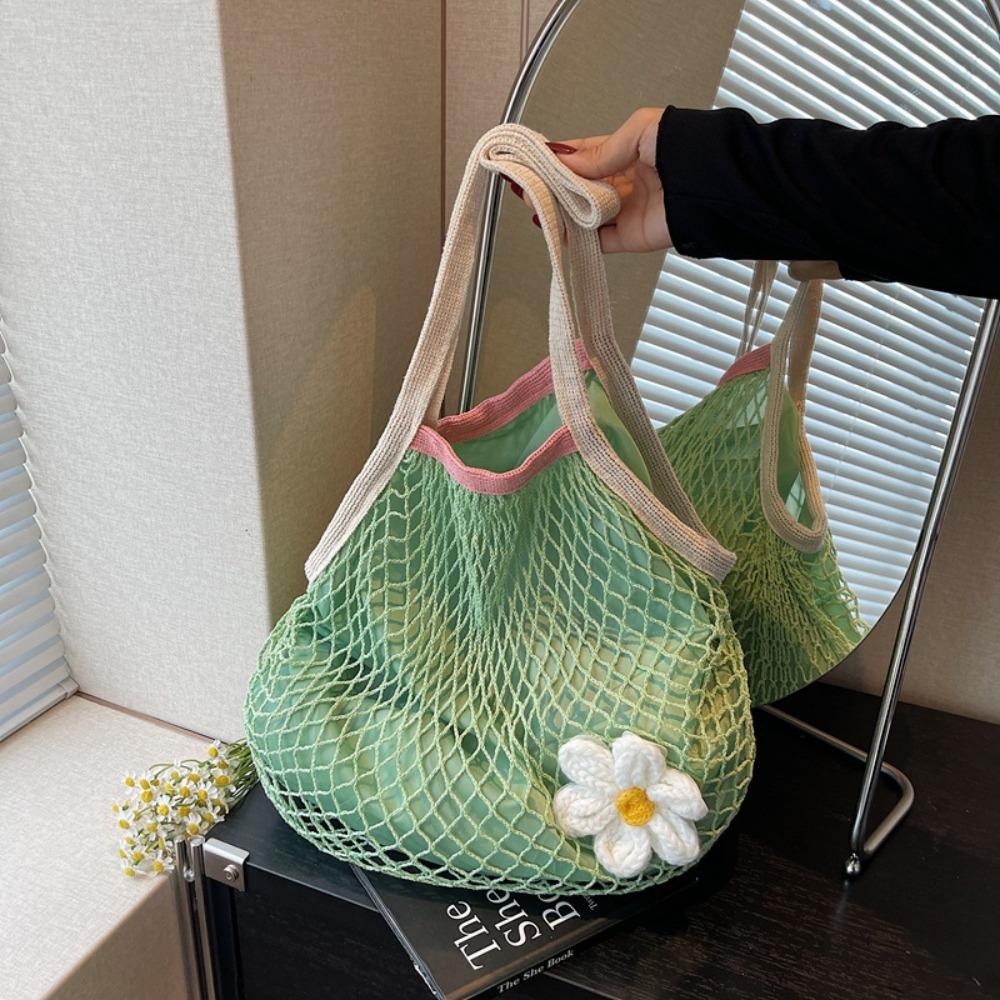 

Вместительные сетчатые сумки для цветов в корейском стиле, летние пляжные сумки-тоут для плавания зелёный