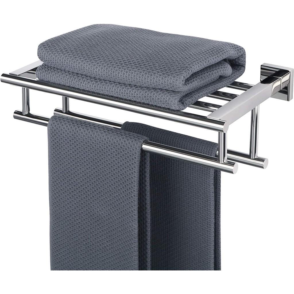 SUS 304 Stainless Steel Towel Rack Practical Double Bars Towel Shelf Household Bathroom Wall Mount Holder
