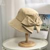 Outdoor Trendy Fisherman Hat with Bowknot Sun Protection Hepburn Style Bucket Caps for Women Fishing Camping Traveling