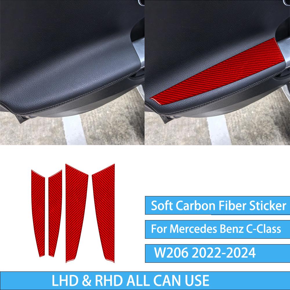 For Mercedes Benz C-Class W206 -2024 Auto Door Trim Seat Adjustment Red Carbon Fiber Decorative Car Accessory Sticker