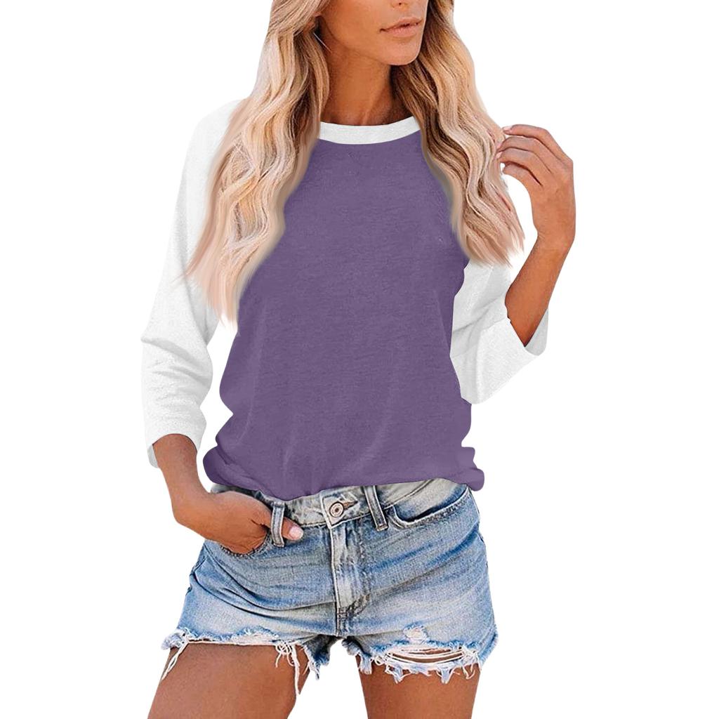 Damen Casual Fashion Loose Color Matching Dreiviertelärmel Stitching T-Shirt Top