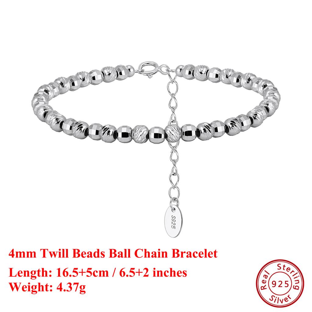 EFFIE QUEEN Classic Design 4mm Beads Bracelet Genuine 925 Sterling Silver Women Simple Dainty Beaded Chain Bangles Jewelry GAB01