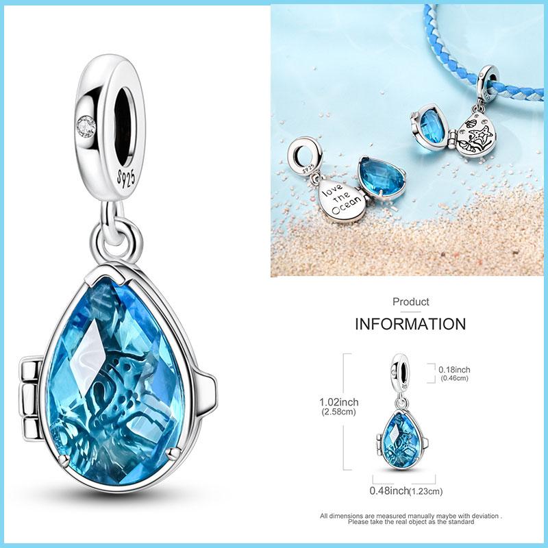 Copper Blue Series Charms Bead Inlaid Zirconium Heart Moon Palm Eye Pendant Fit Bangle Bracelet Diy Jewelry Marking