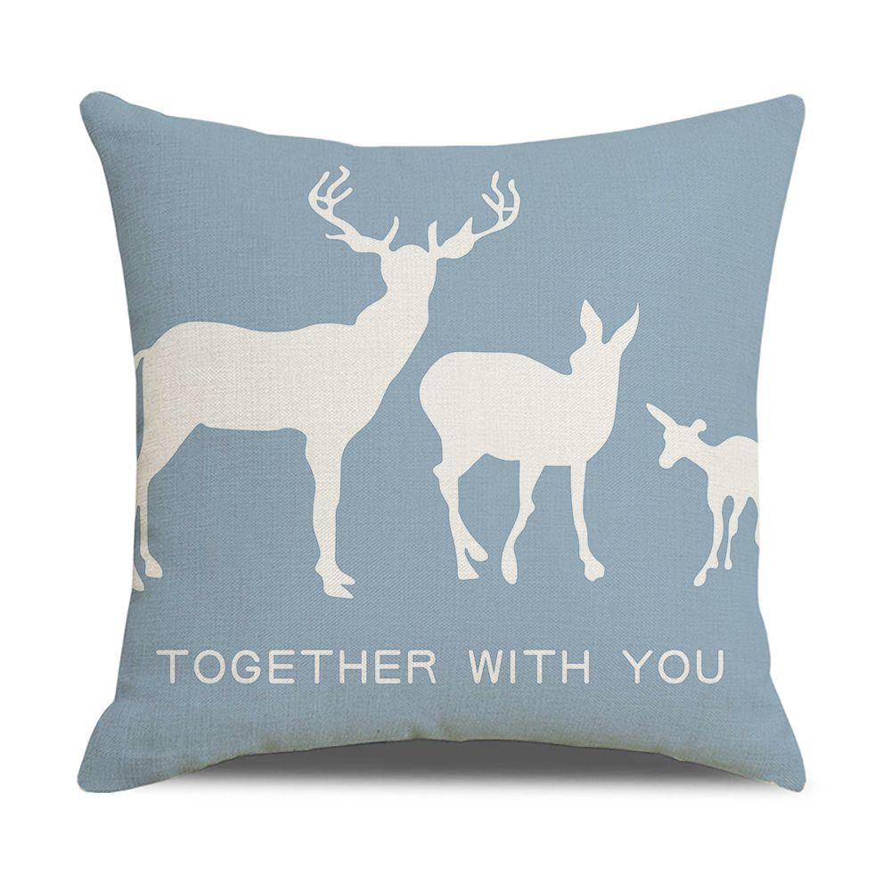 Ins Style Nordic Simple Geometric Abstract Small Fresh Green Plant Elk Linen Print Square Pillowcase