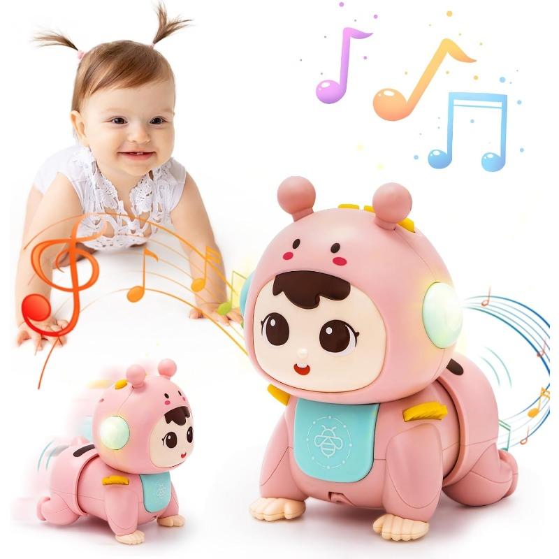 Musical Light Crawling Baby Toys for Tummy Time Sensory Development, Pink розовый