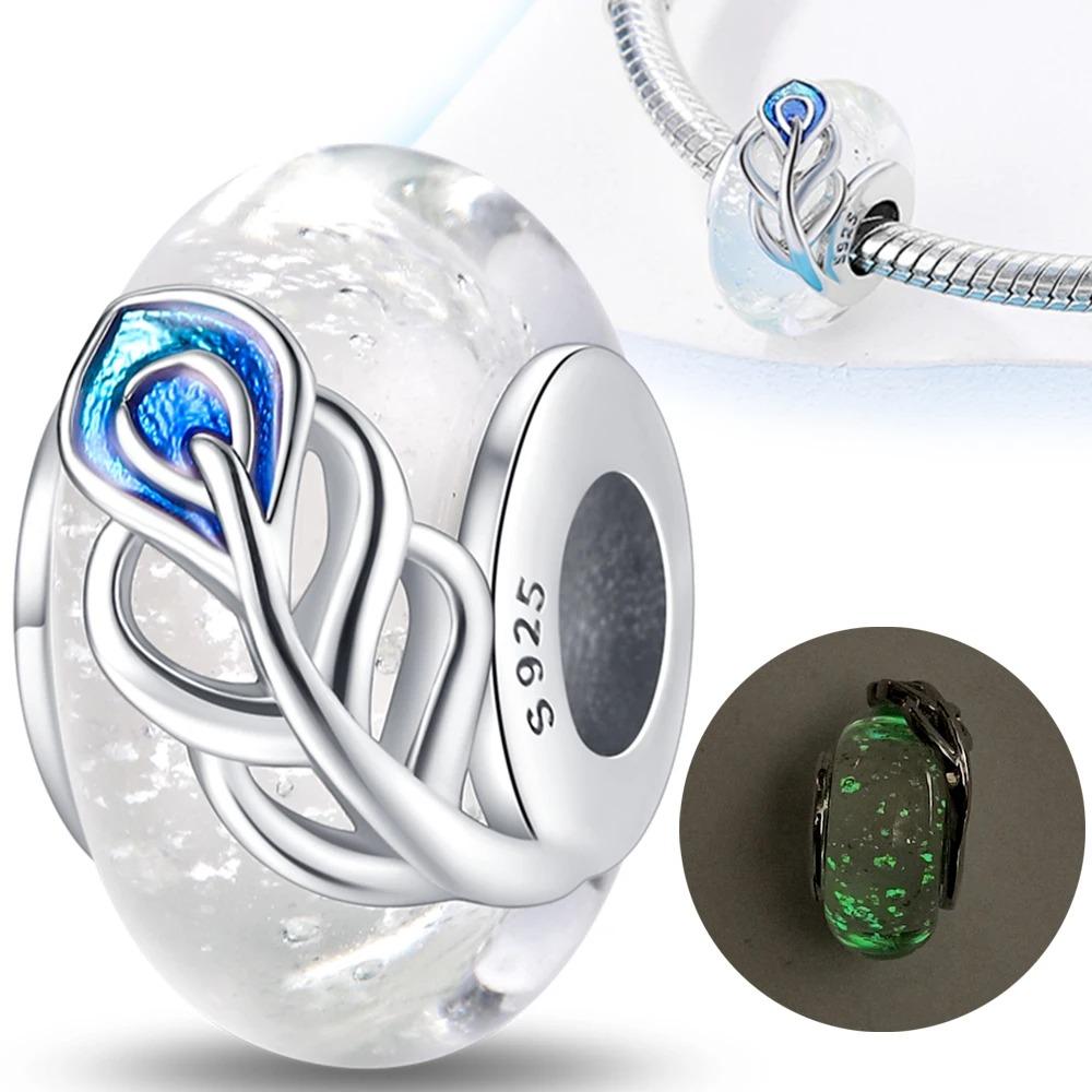 Original Rosa Glasperlen Blaue Romantische Perlen 925 Silber Charms für Frauen DIY Schmuckherstellung Armband Passend