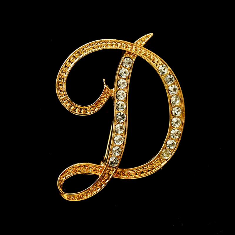 [HS]1Pc Fashion Rhinestone 26 English Letters Pin Golden Color Brooch Women Personality Clothing Accessory Trendy Gift