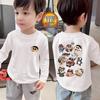 Trendy Kids' Pure Cotton Long Sleeve Cartoon Top – Thin, White, Unisex Base Layer
