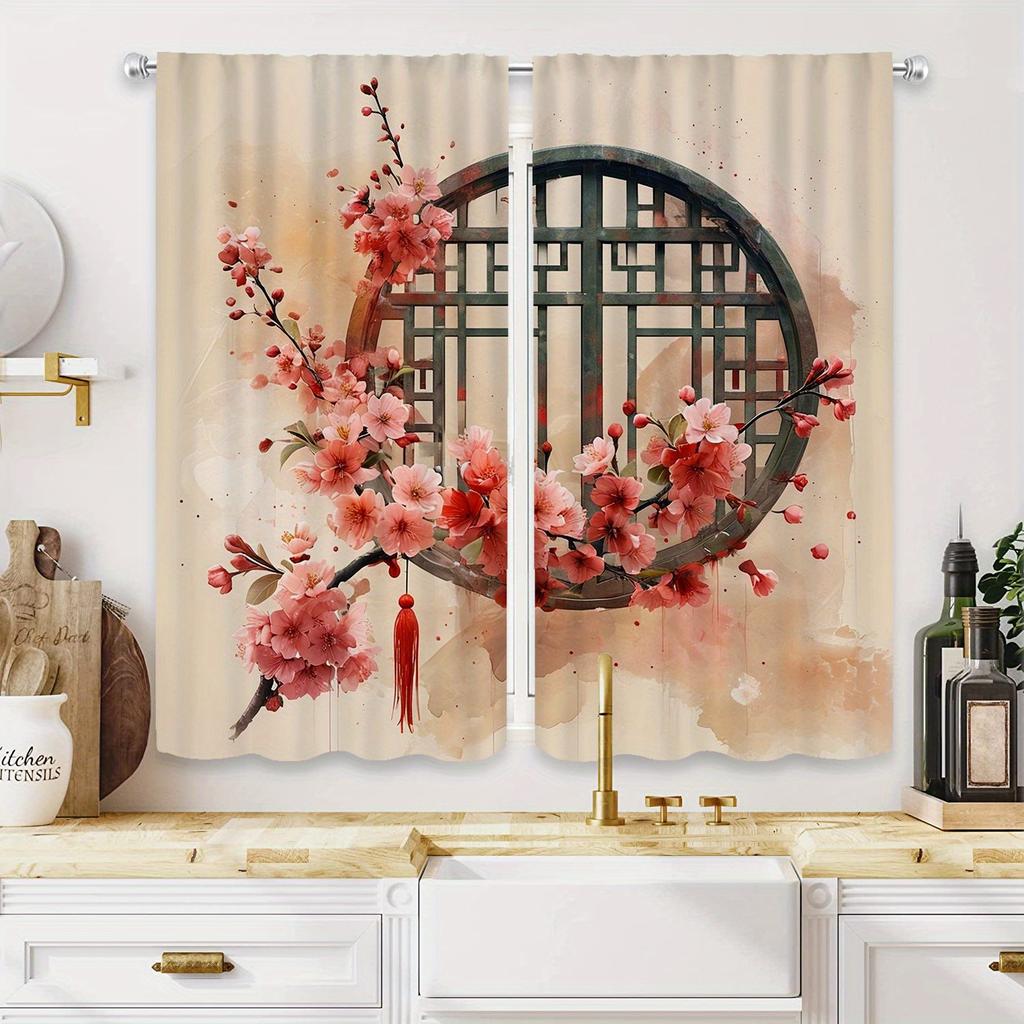 Sakura Curtains Hd Digital Print Sheer Polyester Living Room Bedroom Asian Design Pocket Rod Top Elegant Darkening Made Of Window Treatment