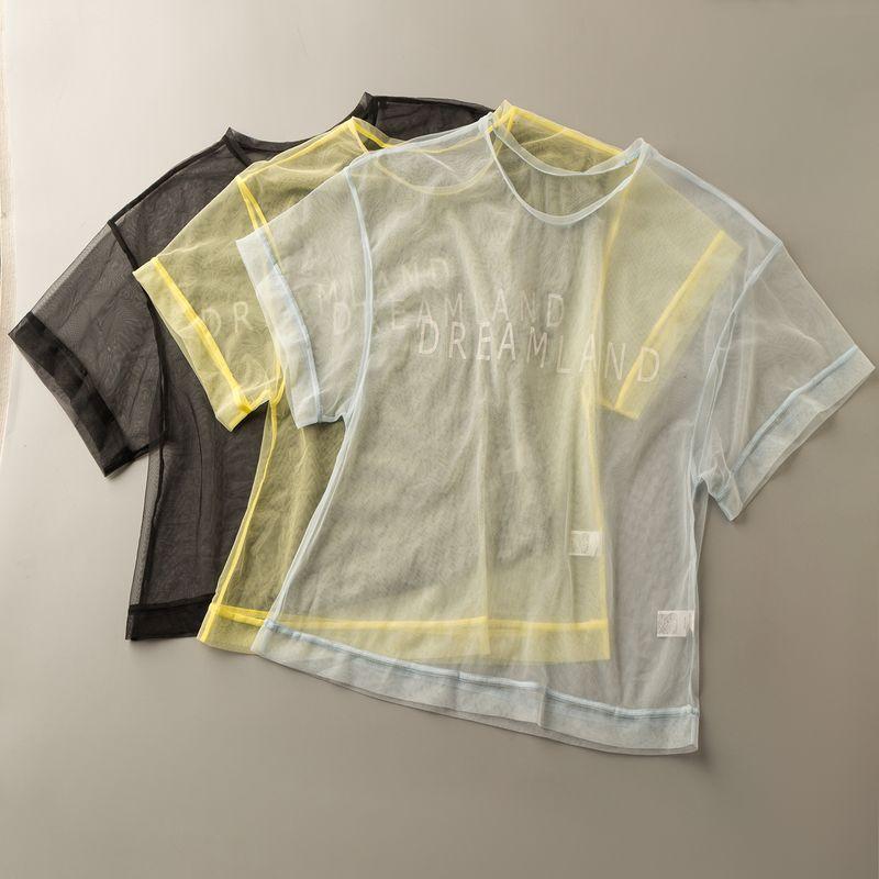 

Summer Export K-style New Arrival Lace Blouse All-Matching Youthful-Looking Cool Light round Neck Short Sleeve Pullover Tops Yellow M