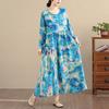 New Spring Oversize Long Sleeve Maxi Dress  Plus Size Women Loose Basic Vintage Floral