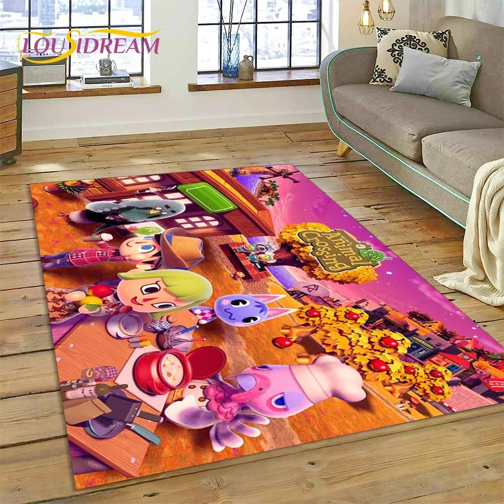 Uroczy dywanik Animal Crossing New Horizons Kreskówkowy Dywanik do Sypialni Salonu Dekoracja Domowej Kanapy, Duży Dekoracyjny Dywanik Podłogowy dla Dzieci do Gry