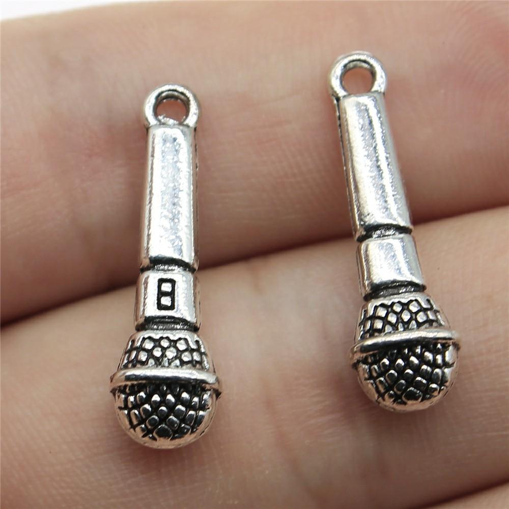10pcs Musical Instrument Charms Antique Silver Color Guitar Microphone Violin French Horn Charms For Jewelry Making