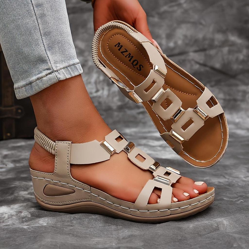 Fashionable Women'S Thick-Soled Open-Toe Sandals | Breathable Platform Heel with Ankle Straps, Slip-on Design, Elegant and Comfortable,for Casual Wear