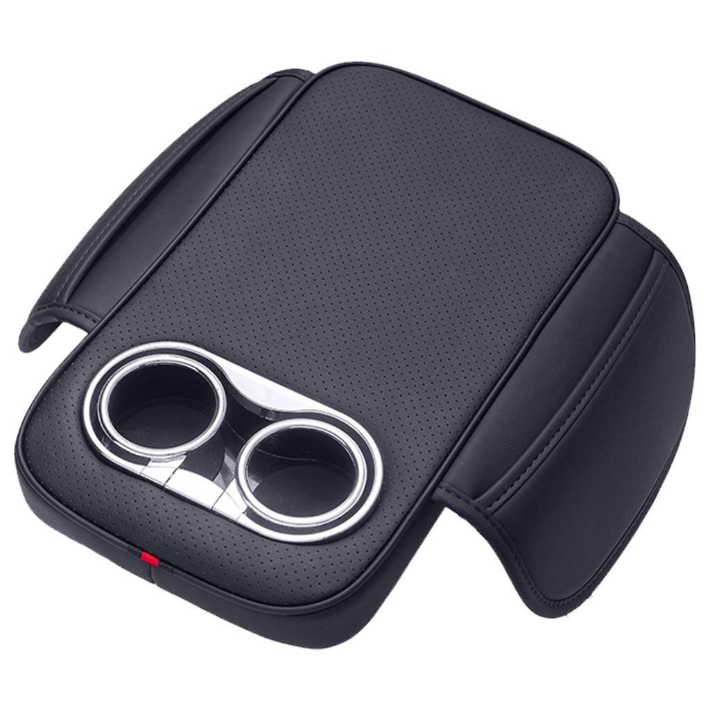 Car Armrest Cushion With 2 Cup Holder And Side Pocket PU Leather Auto Center Console Arm Rest Heighten Pads Car Arm Rest Cover