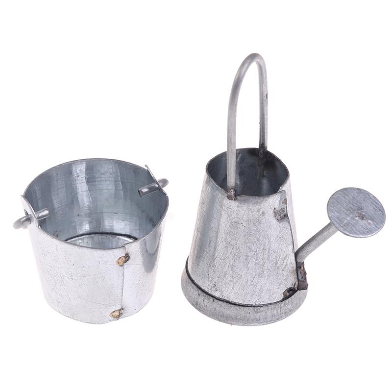 2Pcs/Set 1:12 Dollhouse Miniature Metal Water Bucket Kettle Model Furniture Toys