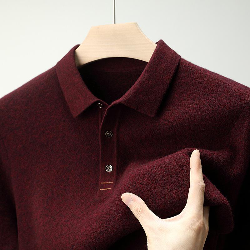 

Мужской утолщенный вязаный свитер с лацканами из 100% чистой шерсти - Новинка Зима 2024 Latte Red