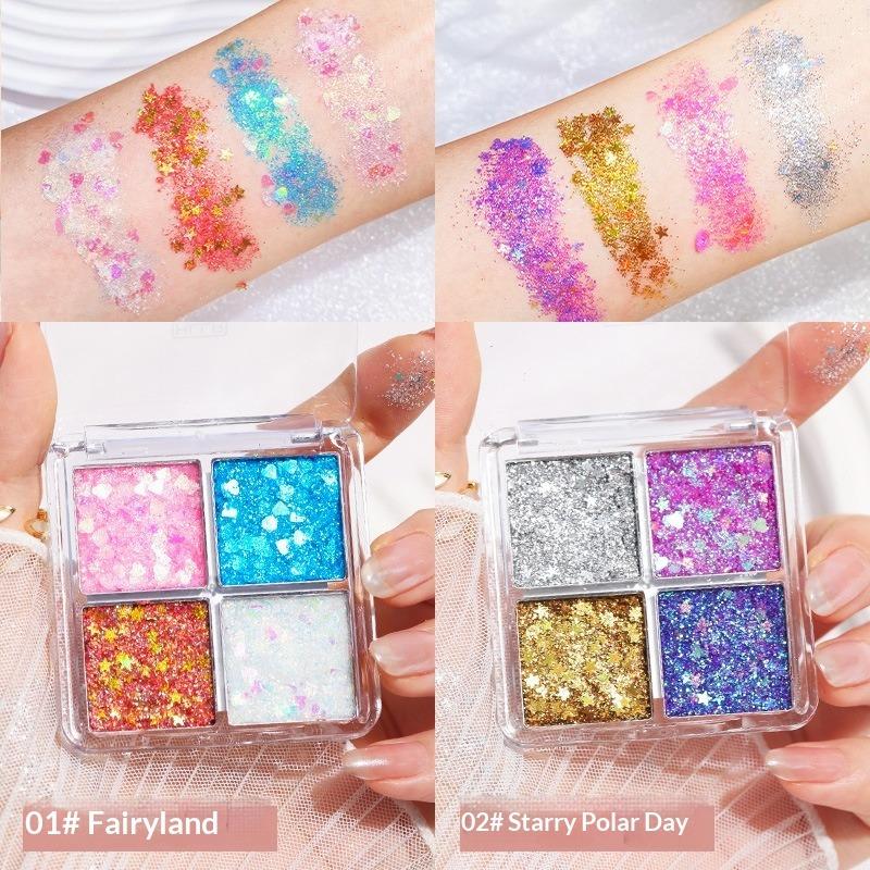 Children's Day Large Sequins Four-color Children's Eyeshadow Party Dance Stage Makeup Fine Sequins 4-color Eyeshadow Disc