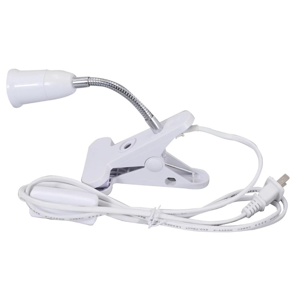Flexible Aluminum Neck Clip Lamp Holder E26/E27 Clamp Light Fixture with ON/OFF Plug in Cord Desk Lamp Holder for Study Work