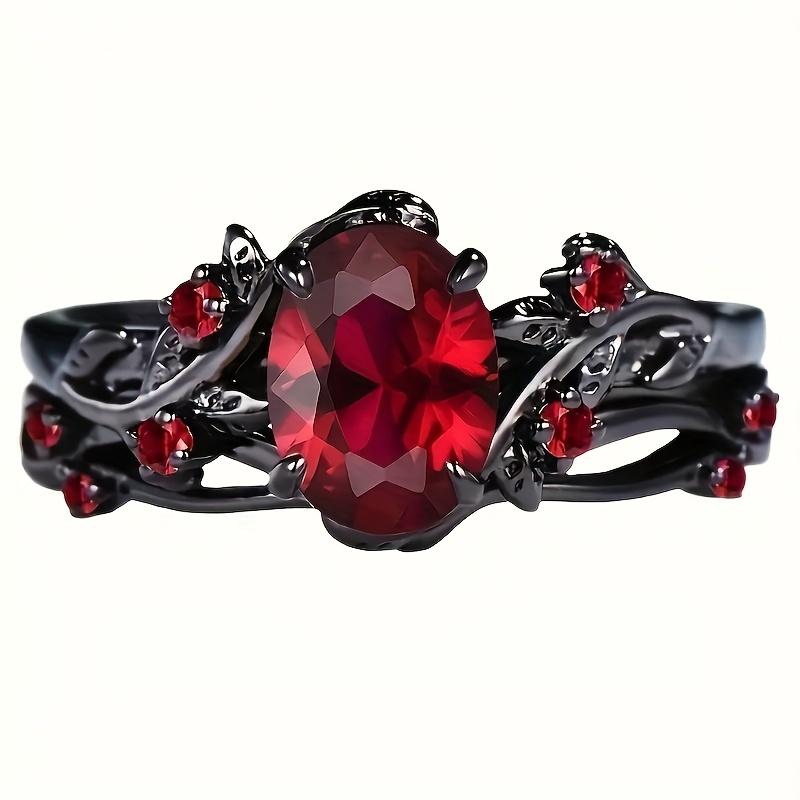 Vintage Style Women's Ring Paired with Red Anti Gemstone - Green and Black Branch Cross Design, Fashionable Alloy Party and Dance Items