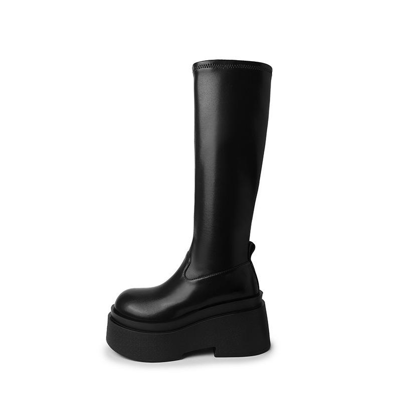 Grape mother, the same Maillard autumn and winter knight boots, the thick sole is increased, but the knee is thin, retro versatile high boots
