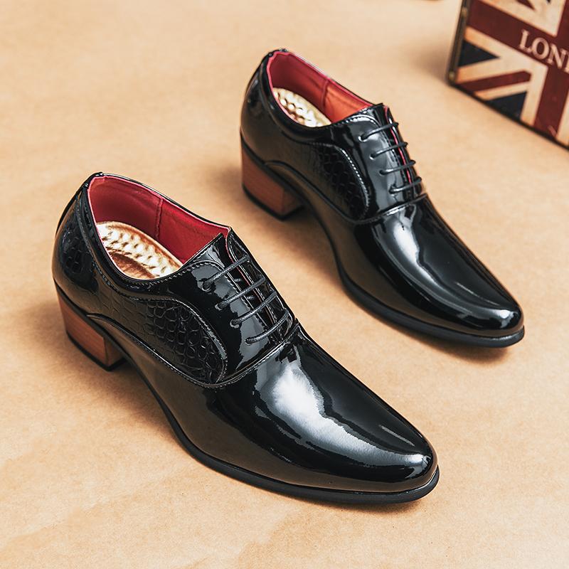 Fashion Classic Pointed Toe Male Casual Footwear High Heels Men Shoe Male Lace-Up Oxfords Shoes 2024 Leather High Heels Men Club Shoes