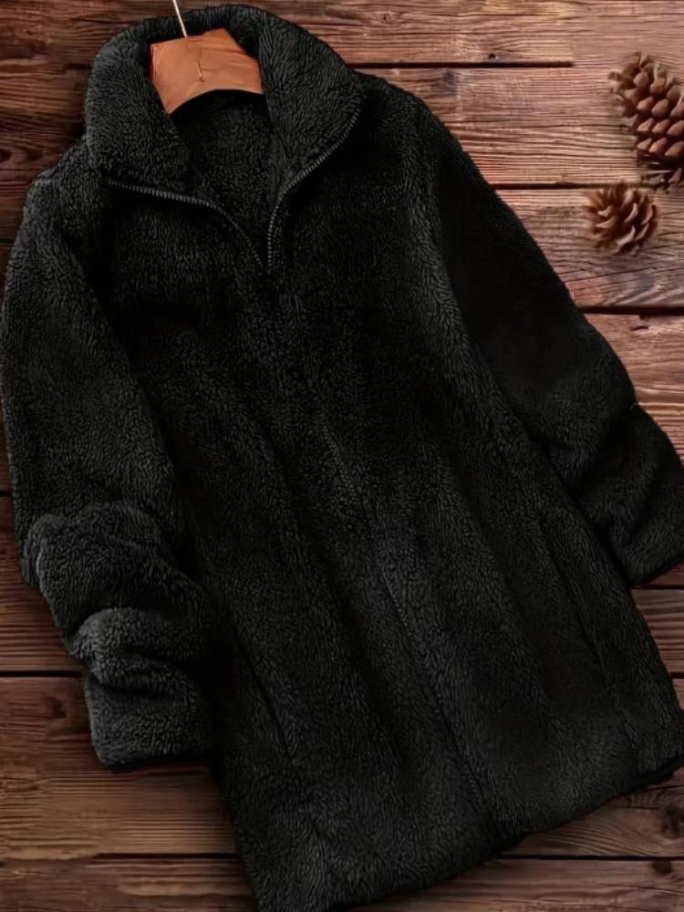 

Однотонное пальто-тедди на молнии, повседневная зимняя верхняя одежда с длинным рукавом, женская одежда 2XL чёрный