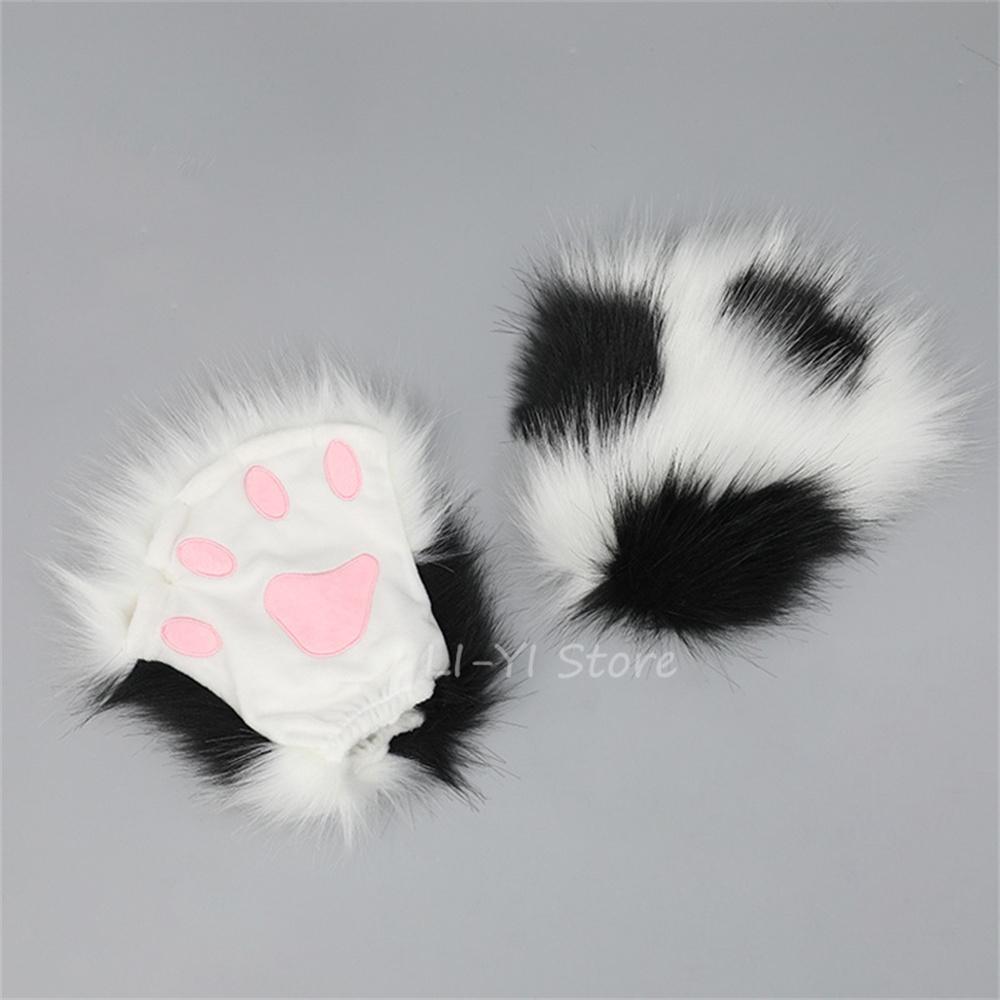 15 Colors Plush Gloves Cute Imitation Claw Cosplay Props Cat Paw Animal Tiger Cow Half Finger Gloves Anime Furry Paw Gloves
