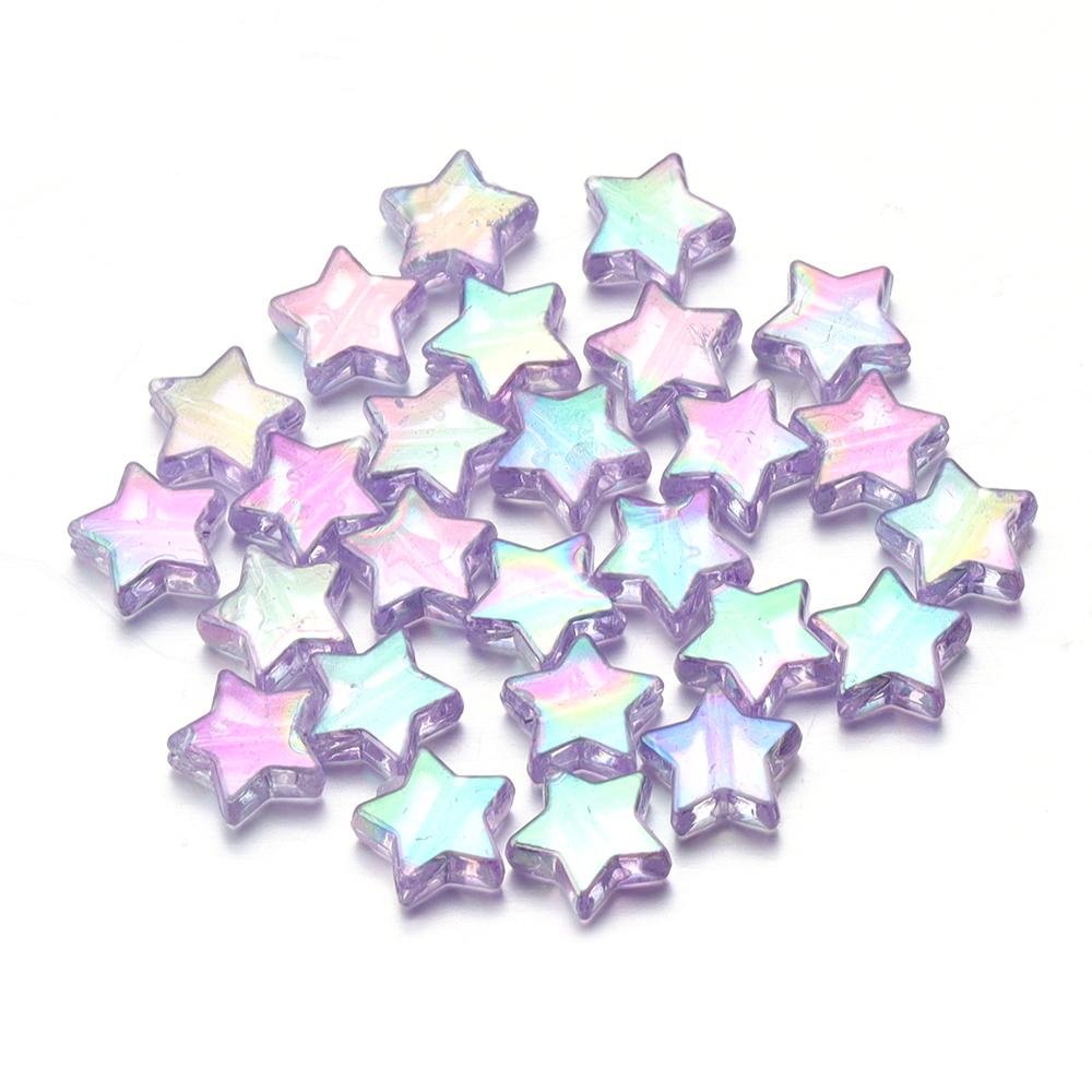 100pcs/Lot AB Plated Pentagram Star Acrylic Beads For Jewelry Making Five Pointed Star Beads DIY Bracelet Necklace Loose Beads