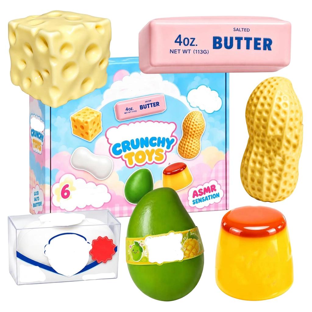 6 Piece Sensory Toy Set - Slow Rising Rubber Toys, Creative Hand Fidgets for Kids and Adults, Party Favors with 8 Assorted Styles