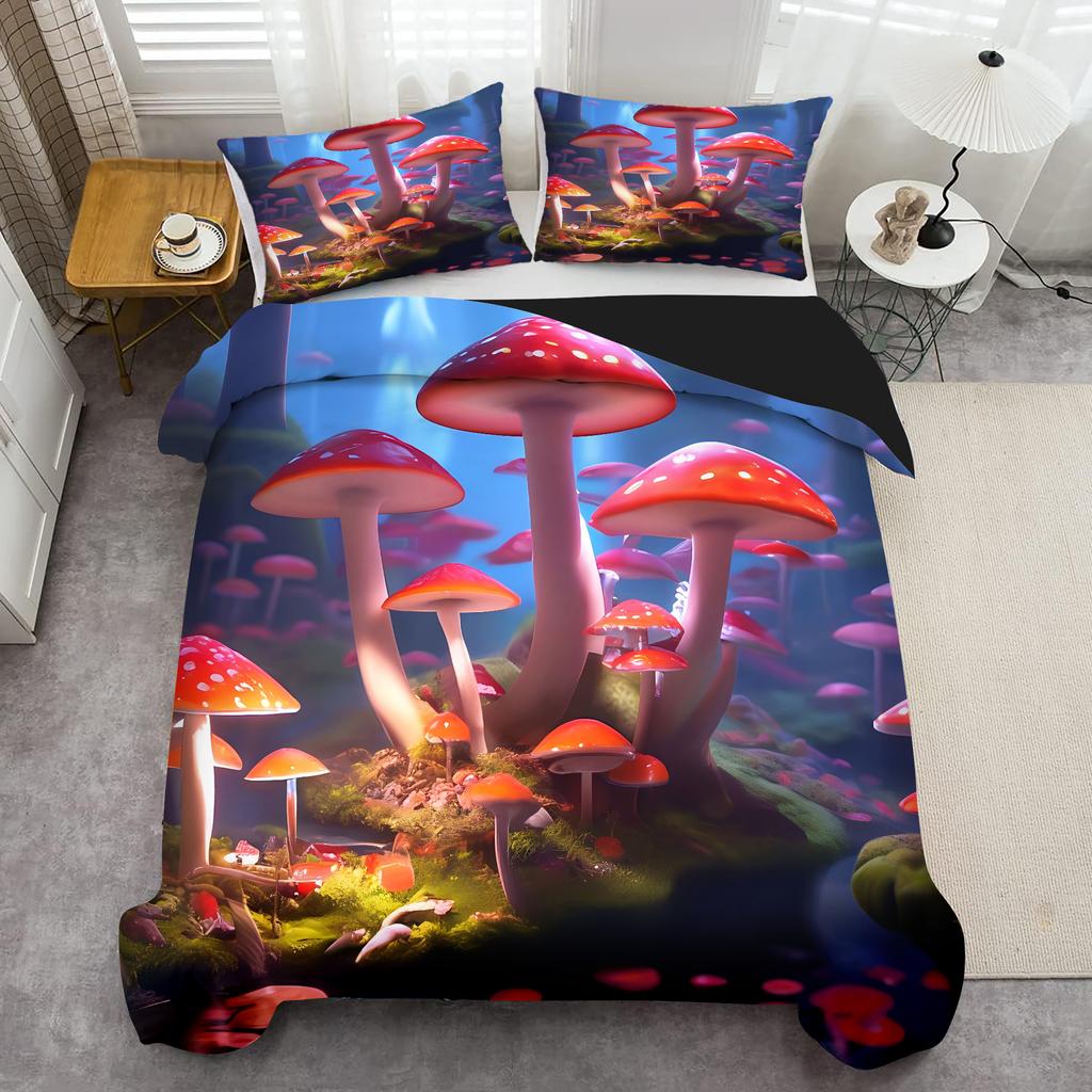Comforter Colorful Mushroom Pattern Print Fantasy Mushroom Forest Theme Bedding Set Home Textiles Soft S