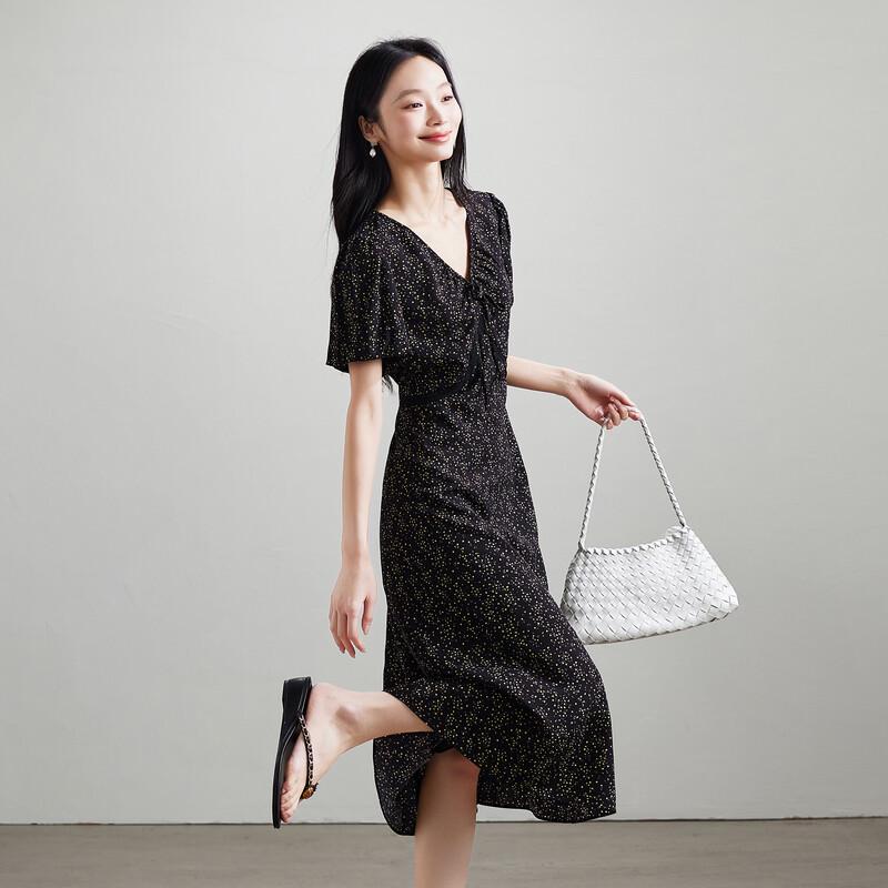SOFSIL French Retro Floral V-Neck Midi Dress L