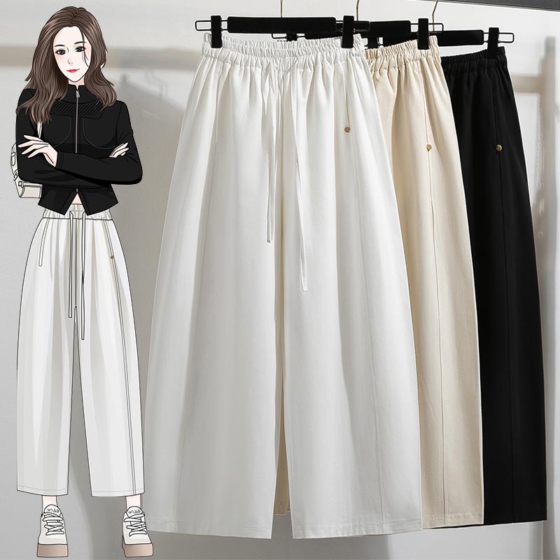 DIMANAF 2026 Spring Summer New Plus Size Women Long Pants Cotton Loose Casual Elastic Waist Fashion Lady Bottoms Clothing