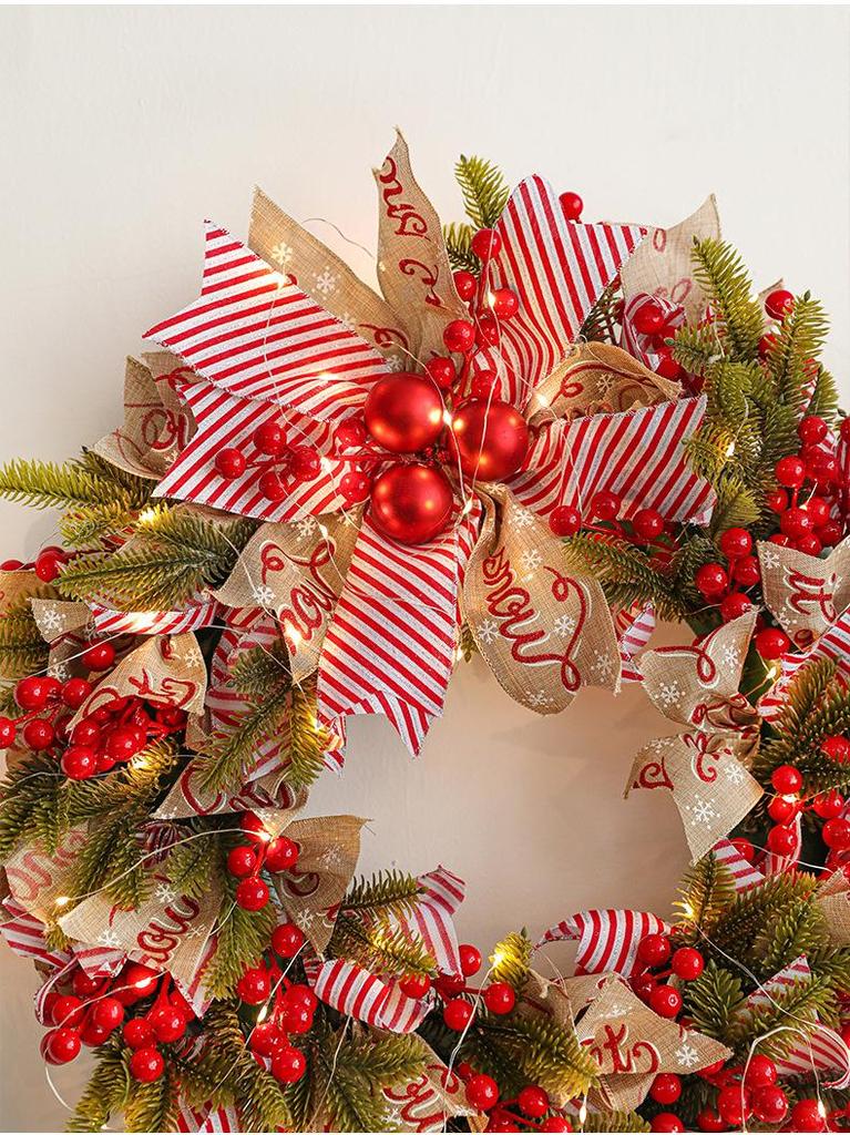 50CM Christmas Wreath with Bow and Vine Ornaments for Door Decoration