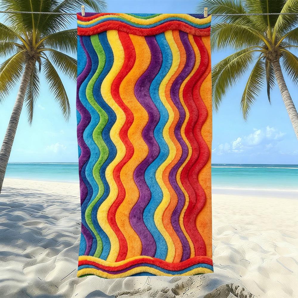 Populaire gestreepte bedrukte strandlaken Sneldrogend Zandvrij Volwassen Zwem Bad Handdoek Microvezel Handdoek