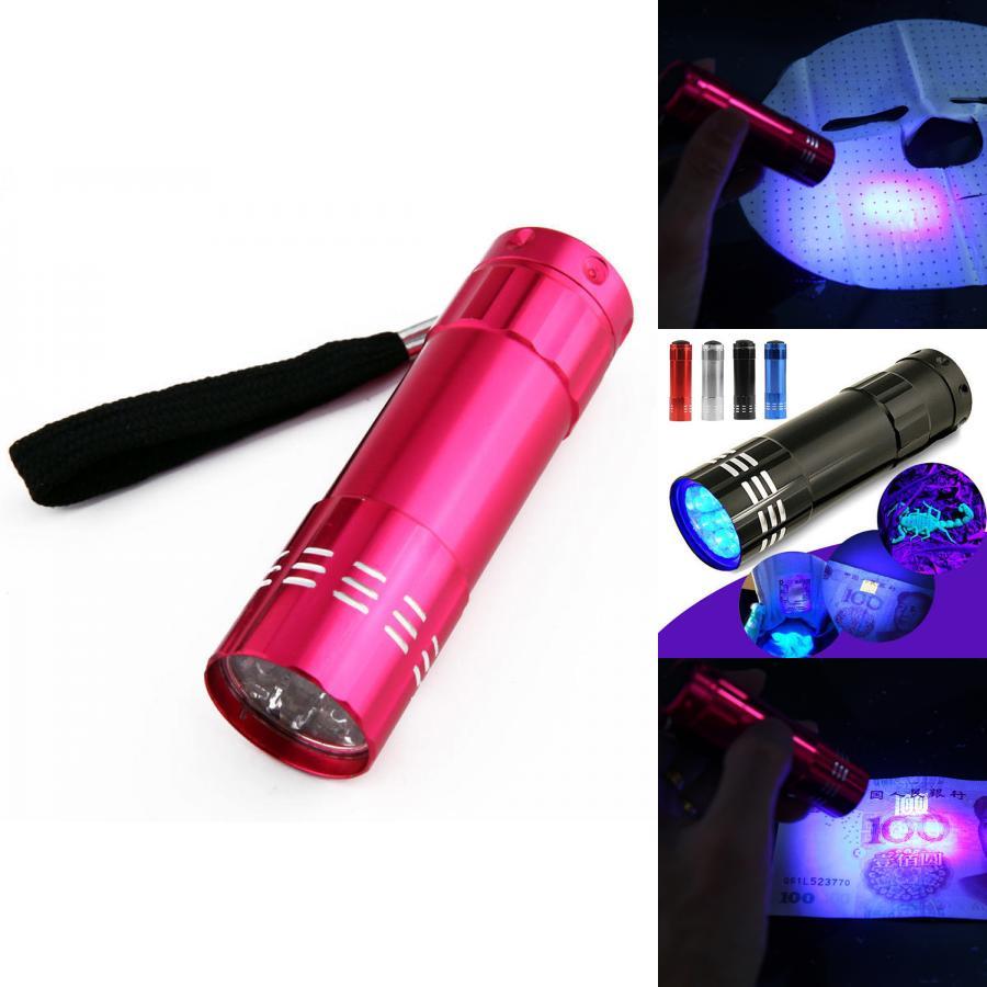 Mini Uv Flashlight With 9leds For Currency Verification And Fluorescence Testing For Camping And Search Scenarios