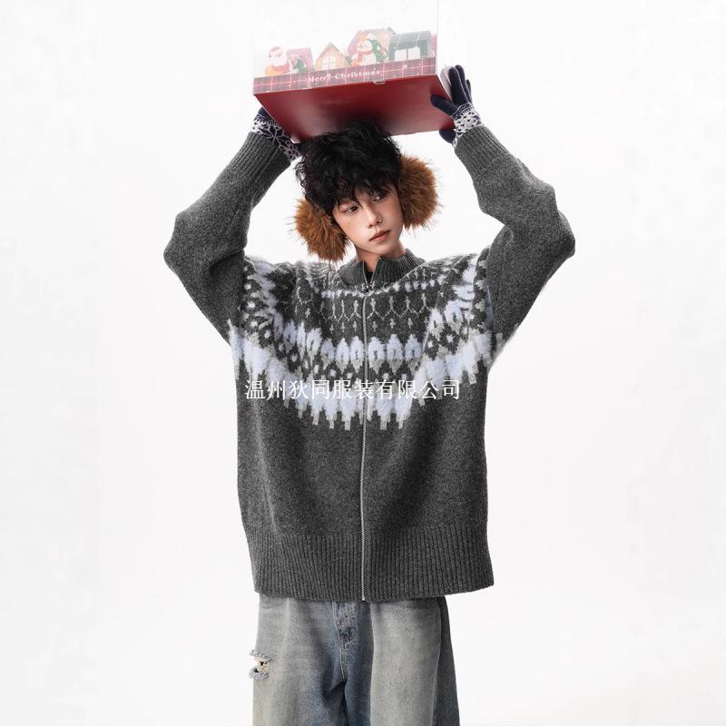 Унисекс Кардиган в стиле Фэр-Айл: Модный зимний свитер свободного кроя для пар L серый