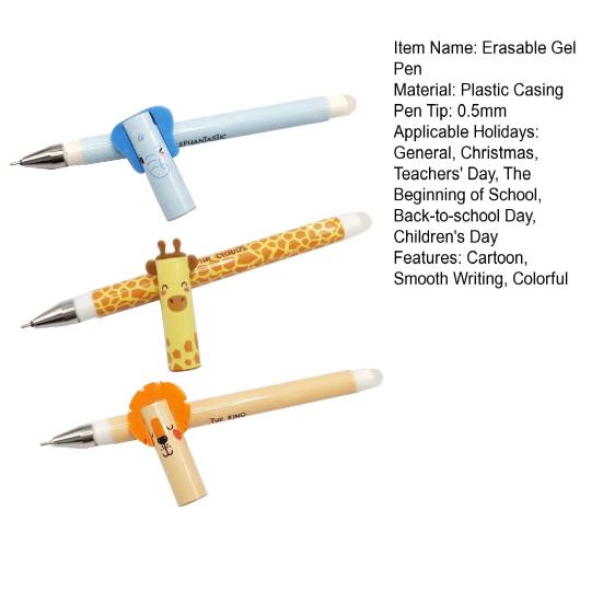 Elephant Lion Erasable Gel Pen Set Cute Animal Theme Smooth Writing Pen for Kids 0.7mm Tip Easy Erase Fun School