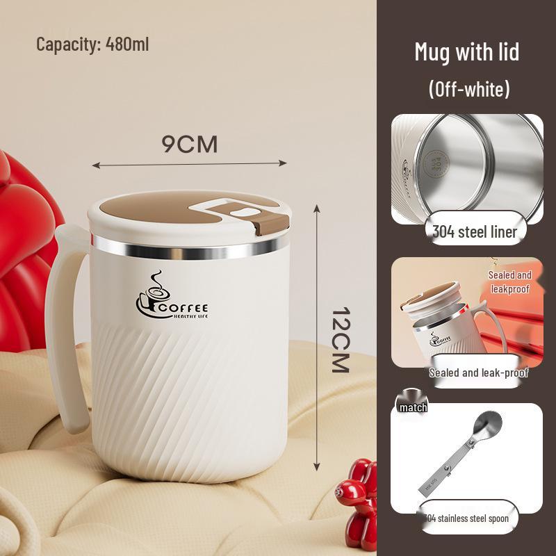 Portable Stainless Steel Mug with Lid, Spoon & Tea Infuser - Multi-Purpose Cup for Tea, Coffee, Milk, or Water.