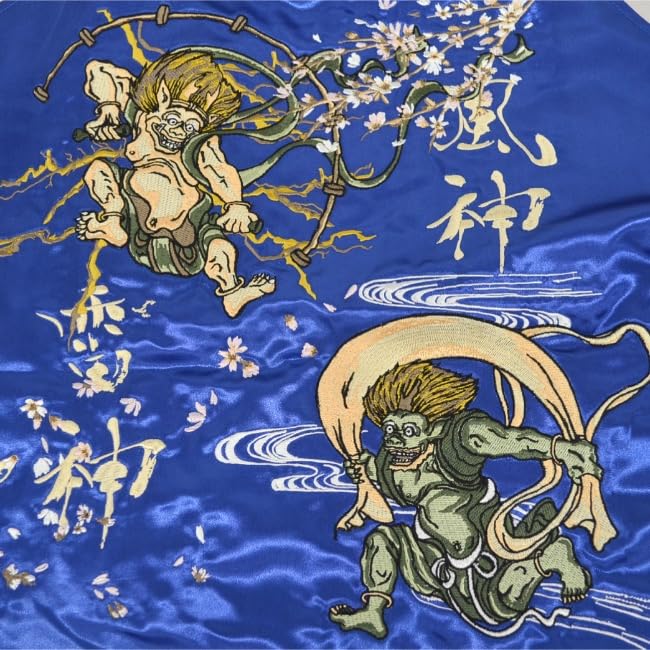 [Yoshida Yu] Sukajan Raijin Fujin Satin Casual Jacket Black M