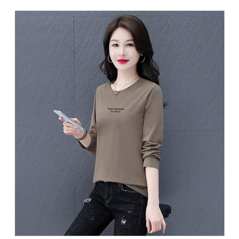 Round Neck Pure Cotton Long-sleeved Women's Spring and Autumn Thin New Loose Bottoming Shirt Top