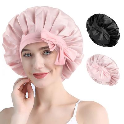 Spring Summer Strappy Sleep Cap Satin Round Hat Women's Trendy Headscarf Beauty Bath Hair Care Cap
