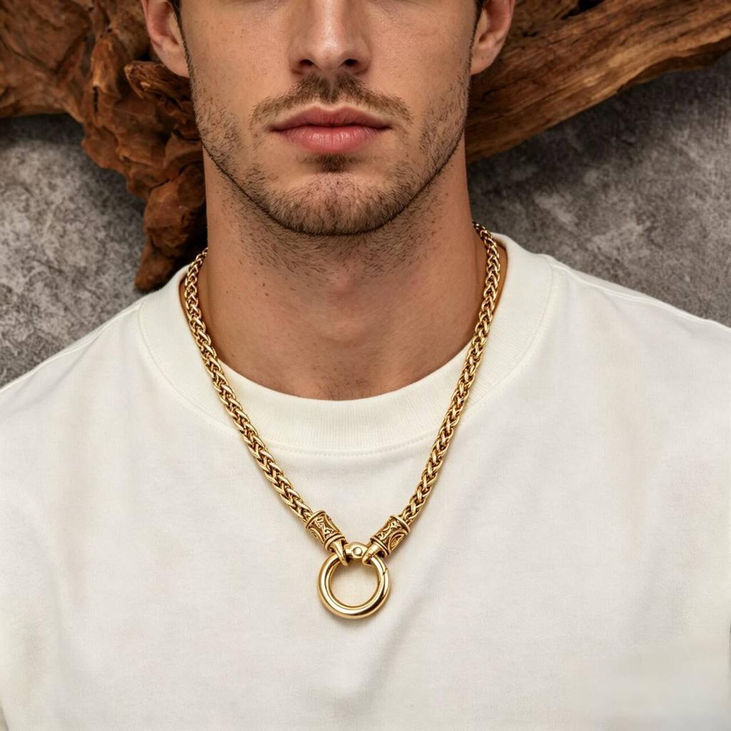 New Viking Necklace Keel Chain European and American Punk Ring Pendant Personalized Trendy Men Accessories