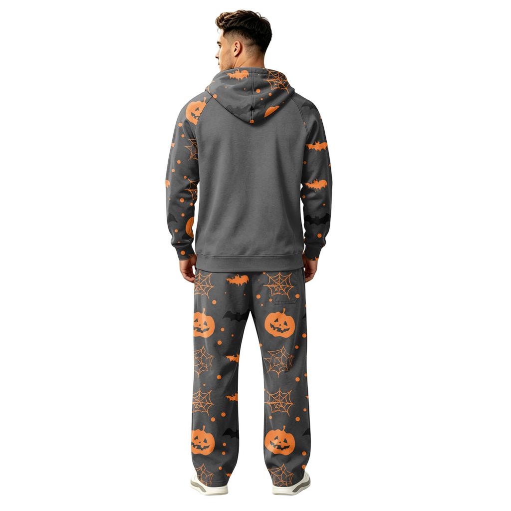 Men's Halloween Printed Hoodie and Sweatpants 2-Piece Set Long Sleeve Casual Outfit