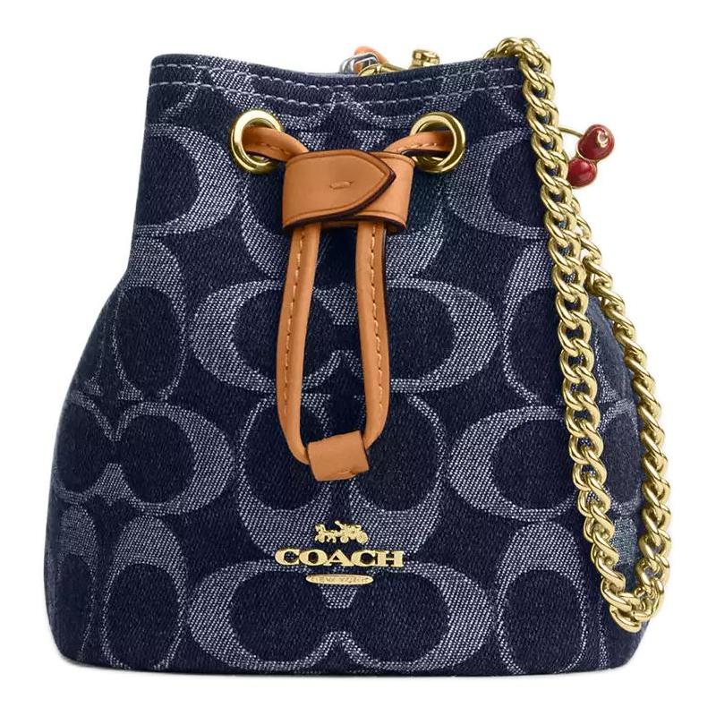 COACH Drawstring 12 Logo Drawstring Closure Fabric Shoulder Bag Mini Women s Blue синий