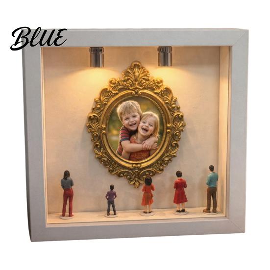 Stylish Home Decor Frame DIY Mini Museum Silhouette Box with LED Light Kit Customizable 5 Figurines And 1 Personalized Photo Display Case for Wedding