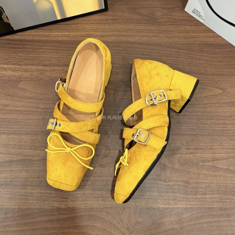 Fashion Silver Soft Leather Single Shoes Women's Design Sense Square Toe Mary Jane Shoes 2025 New Bow Shallow Heels