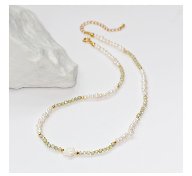 Elegant Camellia Pendant Choker: Freshwater Pearl & Zircon Beaded Necklace for High-End Fashion